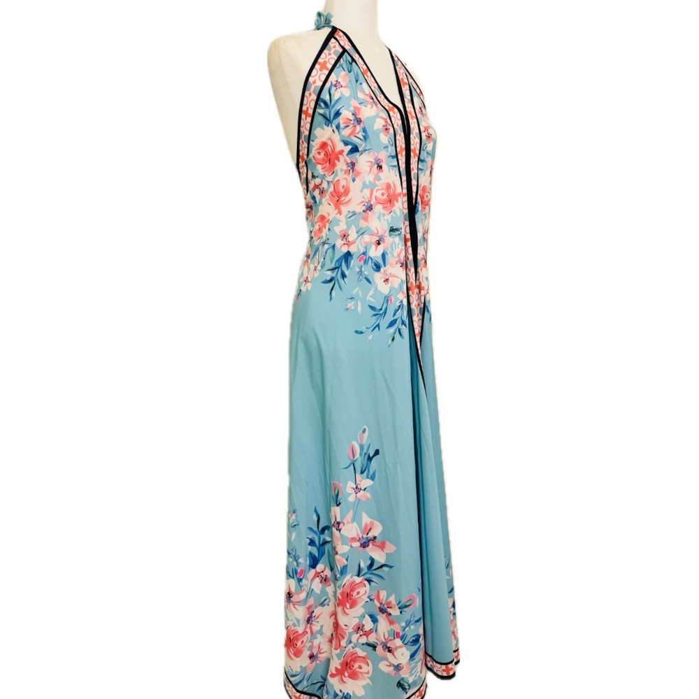 Floral Halter Maxi Dress in Blue and Pink, Size L - Picture 4 of 11